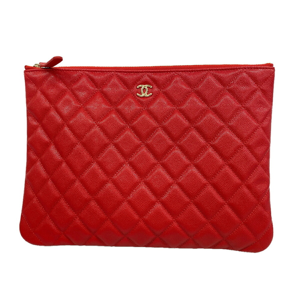 CHANEL Red Caviar Leather Clutch Bag